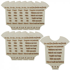 Marturie botez placaj pirogravat salopeta 6,5x8cm 10/set