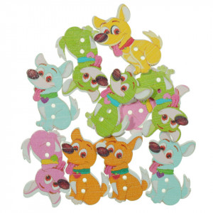 Nasture lemn multicolor catel 2,1x3,5cm 10/set