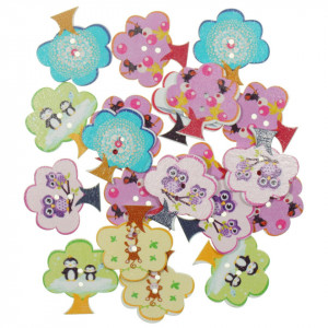 Nasture lemn multicolor copac cu decor 2,8x2,8cm 20/set