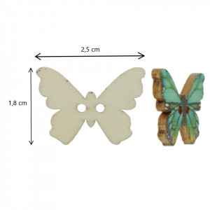 Nasture lemn multicolor fluture 2,5x1,8cm 10/set - Img 2