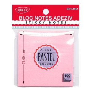 Notes adeziv roz pastel 7,6x7,6cm 100/set Daco BN100RZ