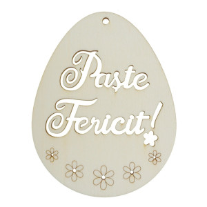 Ou placaj cu gaura decupat si gravat mesaj -Paste fericit!- model 2 15x11,6cm