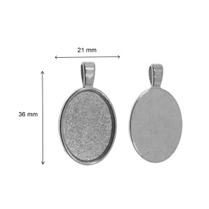 Pandantiv baza argintiu inchis 21x36mm pentru cabochon oval 18x25mm 2/set P26 - Img 2
