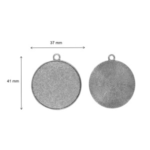 Pandantiv baza argintiu inchis 37x41mm pentru cabochon rotund 34,8mm 2/set P252 - Img 2