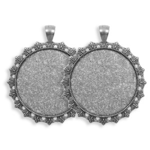 Pandantiv baza argintiu inchis 45x53mm pentru cabochon rotund 34,7mm 2/set P242