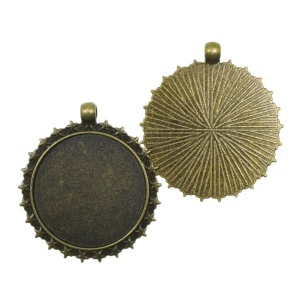 Pandantiv baza bronz 45x50mm pentru cabochon rotund 34,7mm 2/set P257