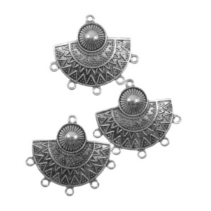 Pandantiv metalic chandelier argintiu inchis semirotund 31x35mm 3/set