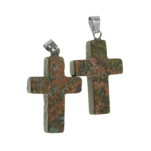 Pandantiv piatra semipretioasa jasp cruce 19x29mm cu agatatoare metalica argintie 2/set