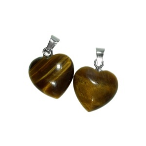 Pandantiv piatra semipretioasa ochi de tigru inima 15x17mm cu agatatoare metalica argintie 2/set
