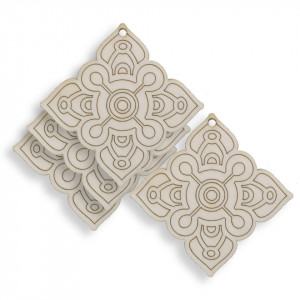 Pandantiv placaj natur pirogravat model romb cu gaura 5cm 4/set