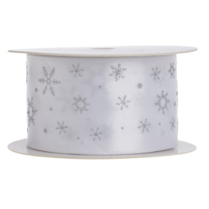 Panglica satinata alba cu fulgi argintii 38mm x 10m/rola Canea YB-PL011_02
