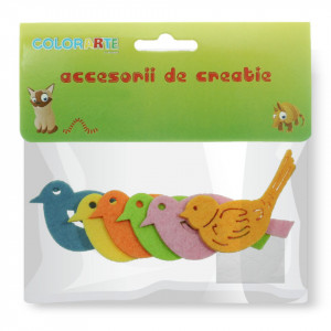 Pasare pasla multicolor 6cm 6/set Colorarte S885