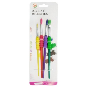 Pensula sintetica varf forme diferite coada scurta cu maner ergonomic multicolor 4/set 19-87