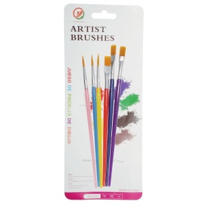 Pensula sintetica varf rotund/drept coada scurta multicolor 6/set 19-83