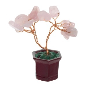 Pom decorativ in ghiveci cu pietre semipretioase chips Cuart roz 3x7cm SS92C