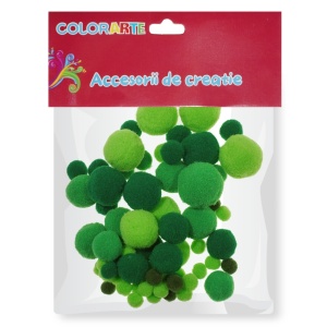 Pompon 1-3cm 70/set nuante de verde Colorarte A2398