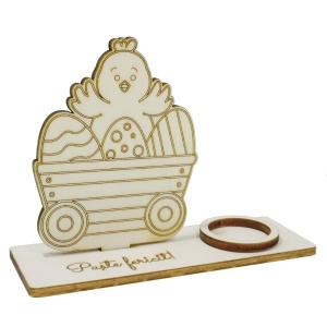 Pui placaj pirogravat Paste Fericit! cu suport pentru ou 3 piese/set 12x4x8,5cm