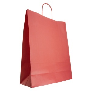 Punga hartie craft rosie interior alb maner rasucit 32x12x41cm Colorarte P2934