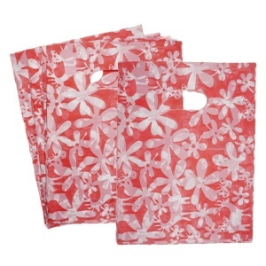 Punga plastic flori si fluturi 15x20cm 100/set rosu/alb +/-3