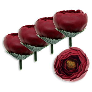Ranunculus din sapun bordo 4cm cu tija si mijloc din plastic 5/set