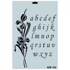Sablon plastic litere mici si flori 25x35cm Rich NEW 182