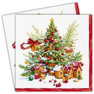 Servetel Casute si brad de Craciun 33x33cm 2/set SDL240800