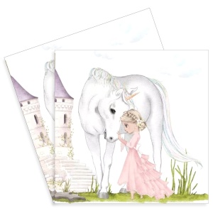 Servetel unicorn, printesa si castel 33x33cm 2/set 371516