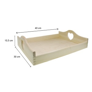Tava lemn dreptunghiulara maner inima decupata 40x30x10,5cm TC774D - Img 2