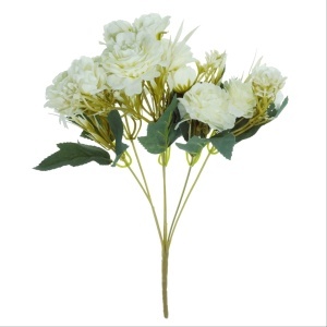 Trandafir textil si plastic alb 6 ramificatii/buchet 38cm