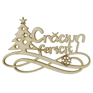 Urare placaj -Craciun Fericit!- 6,5x10cm cu brad