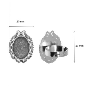 Baza inel argintiu inchis 20x27mm pentru cabochon oval 13x18mm - Img 2