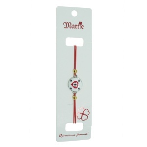 Bratara martisor fir elastic link metalic model inima rosu/alb