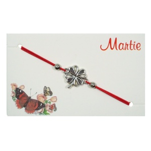 Bratara martisor fir elastic link metalic trifoi din inimi model-2 argintiu/rosu