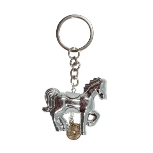 Breloc Feng Shui - Cal cu monede 8cm argintiu/alb