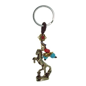 Breloc Feng Shui - Calul victoriei 10,5cm auriu/rosu/albastru