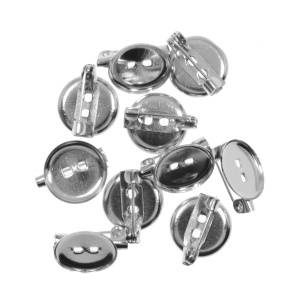 Brosa baza argintiu inchis 13mm pentru cabochon rotund 10mm 10/set