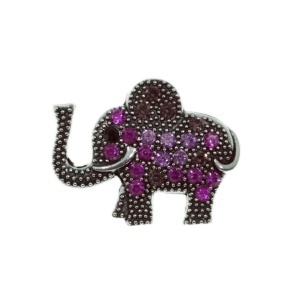 Brosa elefant cu strasuri 2,4x3cm argintiu/fucsia-mov