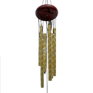 Clopotei de vant lemn cu tuburi din metal 58cm auriu/argintiu CP12 - Img 3