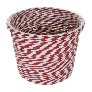 Cos plastic cu sfoara hartie alb/rosu baza rotunda 10x8x6,5cm