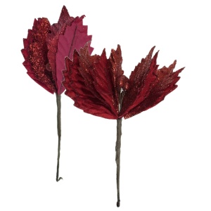 Craciunita rosie si sclipici rosu 14cm cu tija 15cm 2/set
