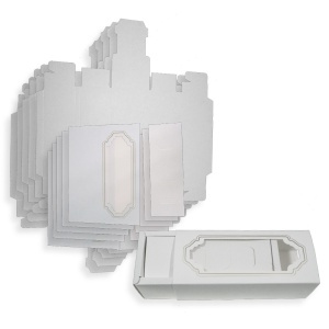 Cutie carton cu sertar si fereastra acetofan 10x14x10cm alb/auriu 6/set