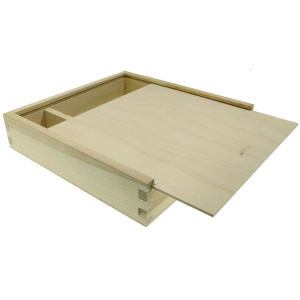Cutie lemn patrata cu capac glisant si 2 compartimente 22x22x5cm PZ300D