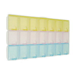 Cutie plastic transparenta cu 21 compartimente cu capacele colorate 21,5x12x2cm - Img 2