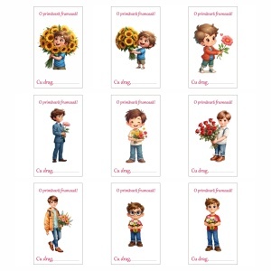 Felicitare card Baiat cu flori 9x5,4cm