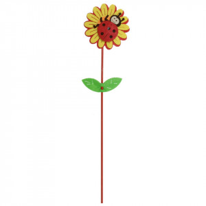 Floare pasla rosu/galben cu buburuza 6cm pe bat rosu cu frunze