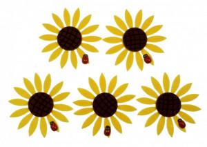 Floarea-soarelui pasla galben cu maro si buburuza cu adeziv 7,5cm 5/set