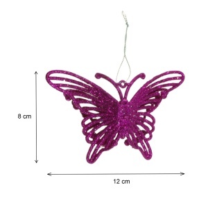 Fluture plastic cu sclipici fucsia si agatatoare 8x12cm - Img 2