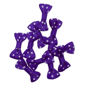 Fundita textil mov cu buline albe 3cm 10/set