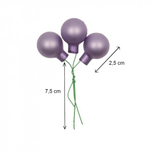 Glob sticla lila/lila inchis mat+ lila lucios 2,5cm cu tija din sarma 8cm 144/set 106534-l/lim/ll - Img 2