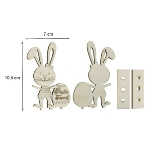 Iepure placaj pirogravat cu ou Paste Fericit! si suport 2 piese/set 7x1,8x10,5cm - Img 2